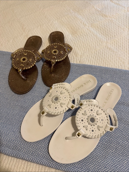 Jack Rogers Shoes - Jack Rogers White Leather Miller Sandals with Gold Studs
